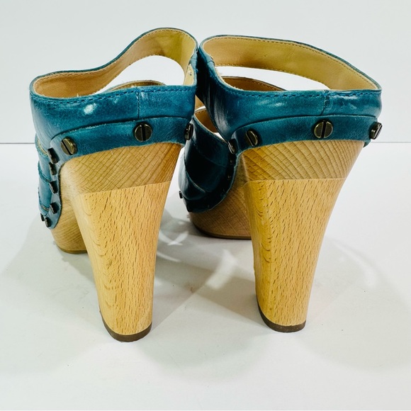 🎀 DR SCHOLL’S ORIGINAL COLLECTION FIRST BLUE BOLERO LEATHER SIZE 6B  4” SANDAL - Picture 3 of 10